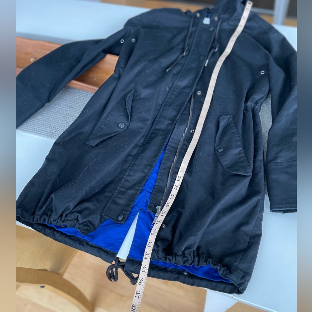 Liz Claiborne Black Cotton Anorak Trench Coat Size Medium - Picture 10 of 10